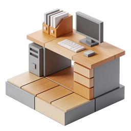Isometric Office Desk Workspace Icon - 3D Modern Design