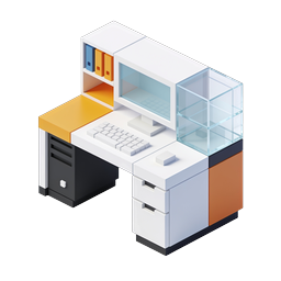 Modern Office Desk Workstation Isometric 3D Icon