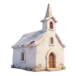 Old Church Clay 3D Icon - Weathered Chapel Building
