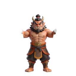 Oni Warrior Shopper with Groceries - Japanese Temple Icon