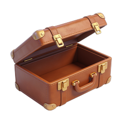 Open Vintage Brown Leather Suitcase Icon - 3D Realistic