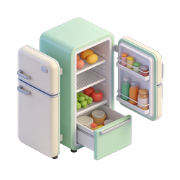 Open Refrigerator 3D Icon with Fresh Food