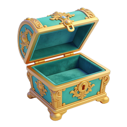 Open Treasure Chest Icon - Ornate Golden & Teal Design