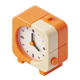 Orange 3D Alarm Clock Icon - Vintage Timepiece Design