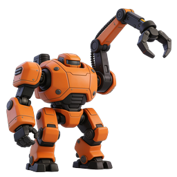 テック＆AIプロジェクト向けオレンジ色産業用ロボット 3D アイコン