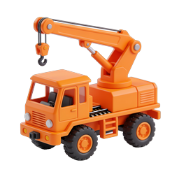 Orange Crane Truck 3D Toy Icon - Construction Vehicle