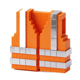 Orange H Block 3D Isometric Icon with Metallic Accents