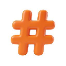 Orange 3D Hashtag Icon for Social Media & Tagging