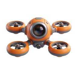 Orange Quadcopter Drone with Camera Icon - 3D Render