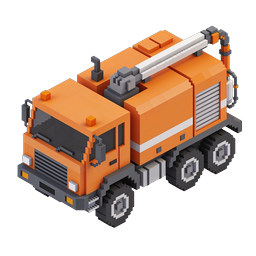 Orange Service Truck Voxel 3D Icon | Isometric Crane Vehicle