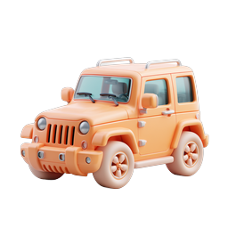 Orange SUV Jeep Off-Road Vehicle Icon - 3D Clay Style