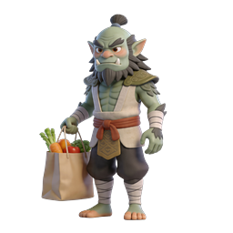Orc Grocer Warrior 3D Character Icon with Vegetables