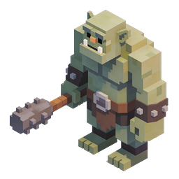 Isometric Orc Warrior Voxel Character with Spiked Club