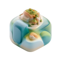 Organic Glass Cube 3D Icon with Moss Element