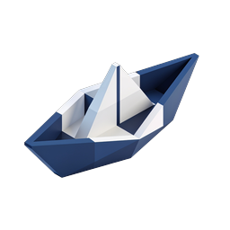 Icône 3D de bateau en origami - Bateau en papier bleu marine low-poly