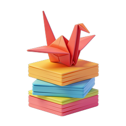 Origami Crane on Colorful Books Stack Icon