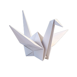 Origami Crane 3D Icon - White Paper Bird Design