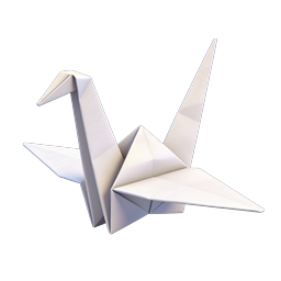 Origami Paper Crane Icon - Elegant White 3D Render