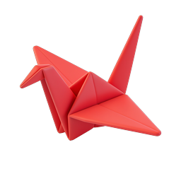 Red Origami Crane 3D Icon - Folded Paper Bird