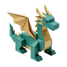 3D Origami Dragon Icon - Geometric Paper Craft Design