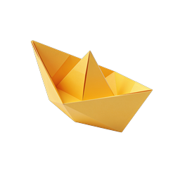 Origami Paper Boat Icon - Yellow 3D Illustration