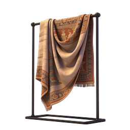 Couverture ornée de style persan sur un portant à vêtements moderne