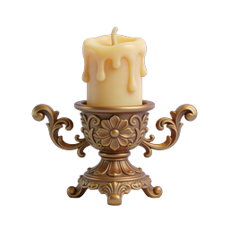 Ornate Bronze Candle Holder with Dripping Candle Icon