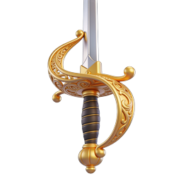 Ornate Golden Sword Icon - Detailed 3D Weapon Graphic