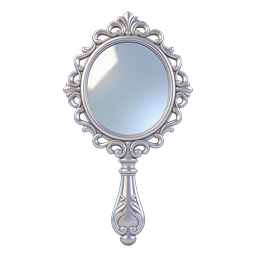 Ornate Silver Hand Mirror Icon - Vintage 3D Render