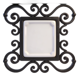 Ornate Wrought Iron Frame Icon with Decorative Scrollwork