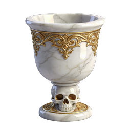 Ornate Marble Goblet with Golden Filigree and Skull Base