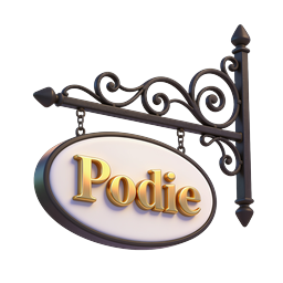 Ornate Hanging Shop Sign Icon with Gold Lettering