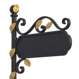 Ornate Wrought Iron Sign Icon with Gold Leaves