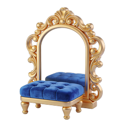 Ornate Gold Vanity Mirror with Blue Velvet Bench