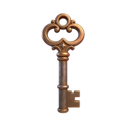 Ornate Vintage Key Icon - 3D Copper Metal Design
