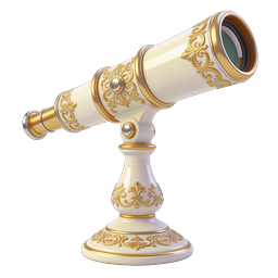 Ornate Vintage Telescope Icon - 3D Gold & White