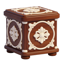 Ornate Wooden Treasure Box Icon - 3D Baroque Style