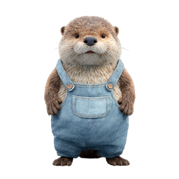 Cute Otter in Denim Overalls 3D Icon | Realistic Animal