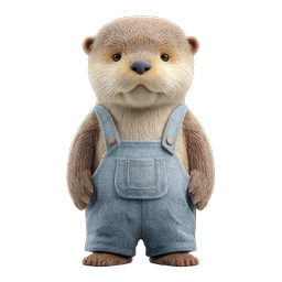 Cute Otter in Denim Overalls 3D Character Icon