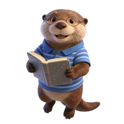 Adorable Otter Reading Book 3D Character Icon