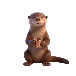 Cute 3D Otter Holding Copper Wire - Cartoon Wildlife Icon