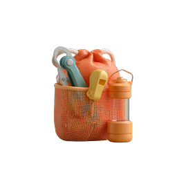 Outdoor Adventure Gear Kit 3D Icon with Mesh Bag
