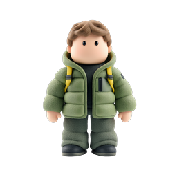 Adorable personnage de garçon en 3D en tenue d'hiver pour l'extérieur