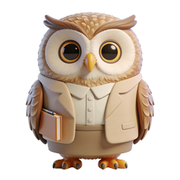 Cute Owl Professor 3D Character Icon with Notebook