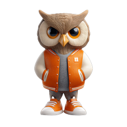 Cute Owl Character in Orange Varsity Jacket 3D Icon