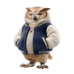 Owl Character in Varsity Jacket - Realistic 3D Render