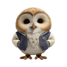 Cute Owl in Varsity Jacket 3D Icon | Animal Mascot