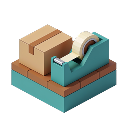 Isometrisches Icon für Verpackungsmaterialien Box und Klebeband