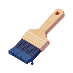 3D Isometric Paintbrush with Blue Paint Drip Icon
