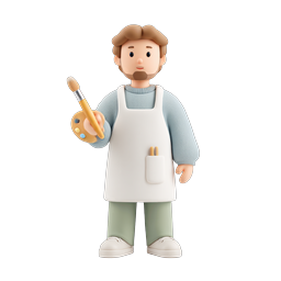 Icona personaggio artista pittore 3D con tavolozza